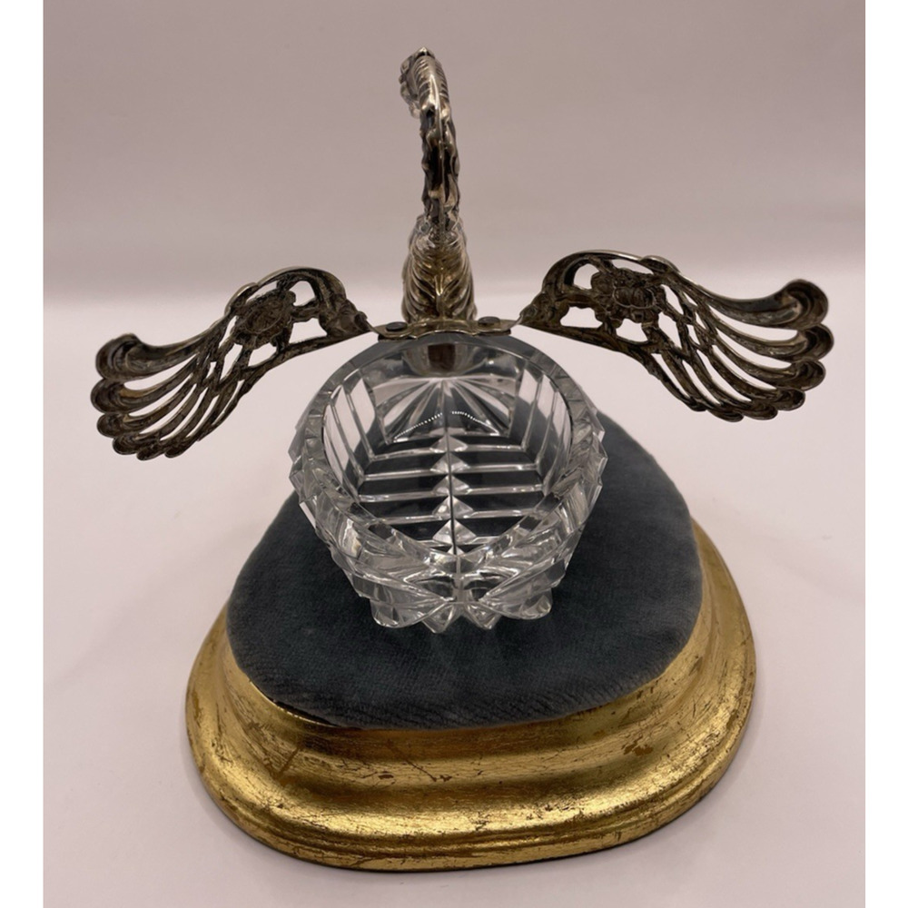 German 835 Silver Swan Albo Cut Glass Salt Cellar Signed - Picture 6 of 13